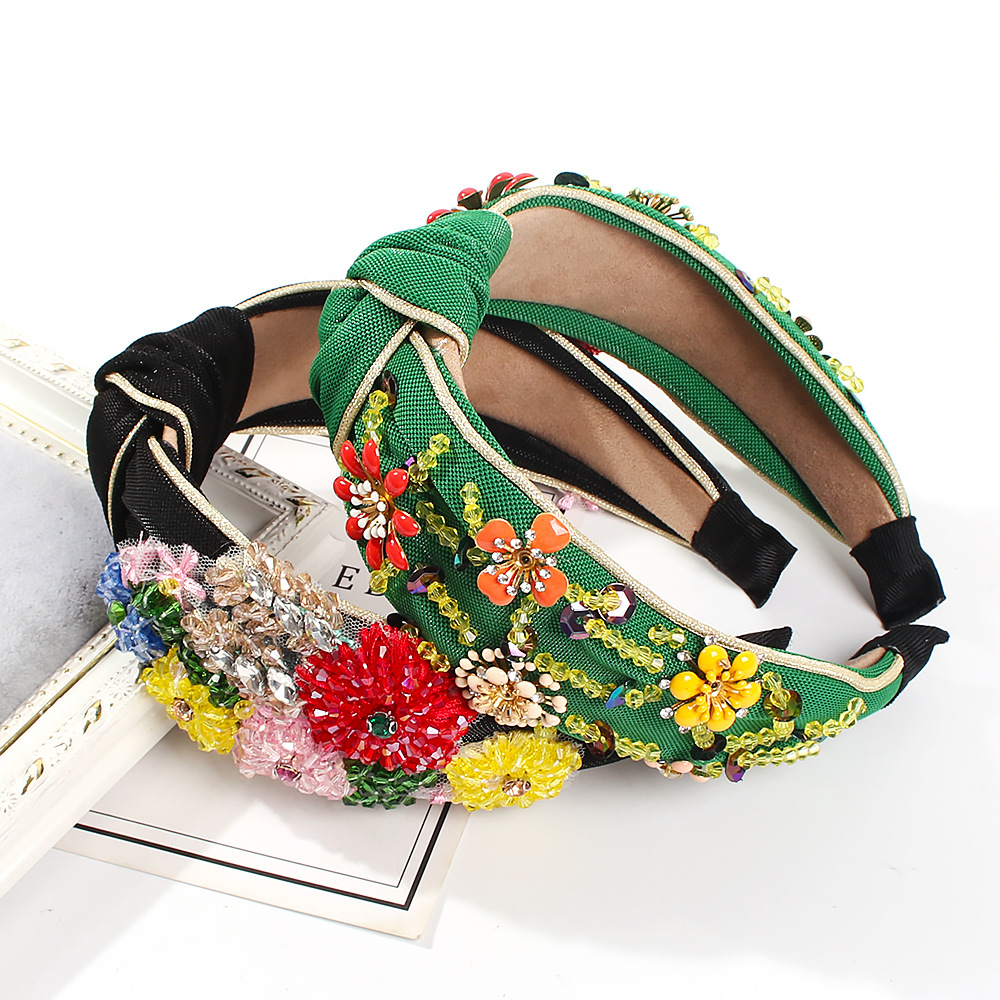 Fashion New Vintage Diamond Imitation Crystal Colorful Flowers Knotted Alloy Headband display picture 4