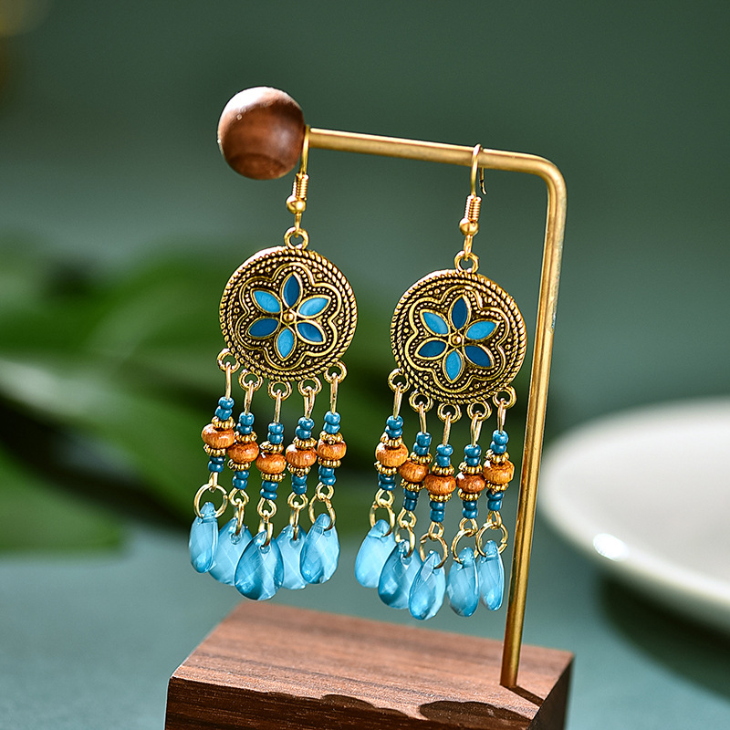 1 Pair Vintage Style Flower Metal Plating Women's Drop Earrings display picture 10