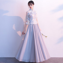中式伴娘服女2023新款春粉色長款古裝中國風宴會禮服伴娘團姐妹裙