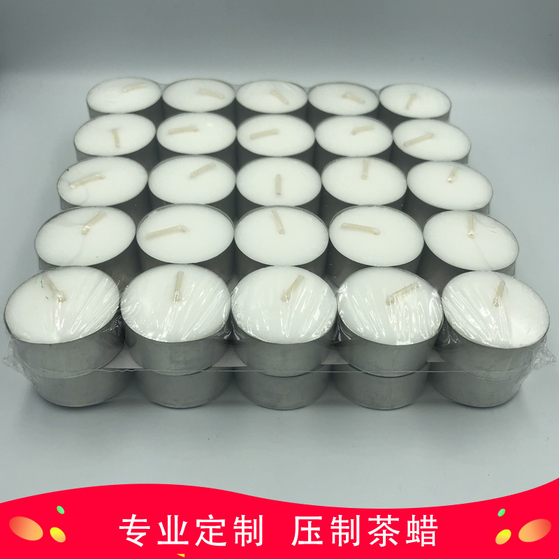 Candle Factory Customized Pof Shrink Bag White Paraffin Aluminum Shell Pressed Tea Candle Small Candle for Warm Tea