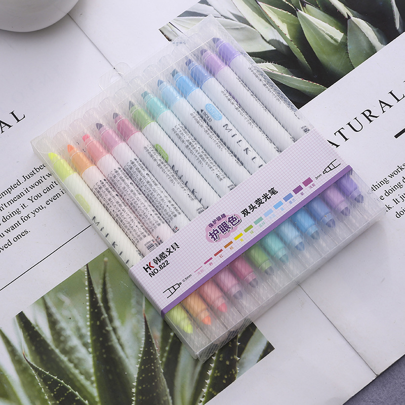 Double head Fluorescent color wholesale student sign Stationery Mark colour Stroke Emphasis suit 12 Color eye care fluorescence