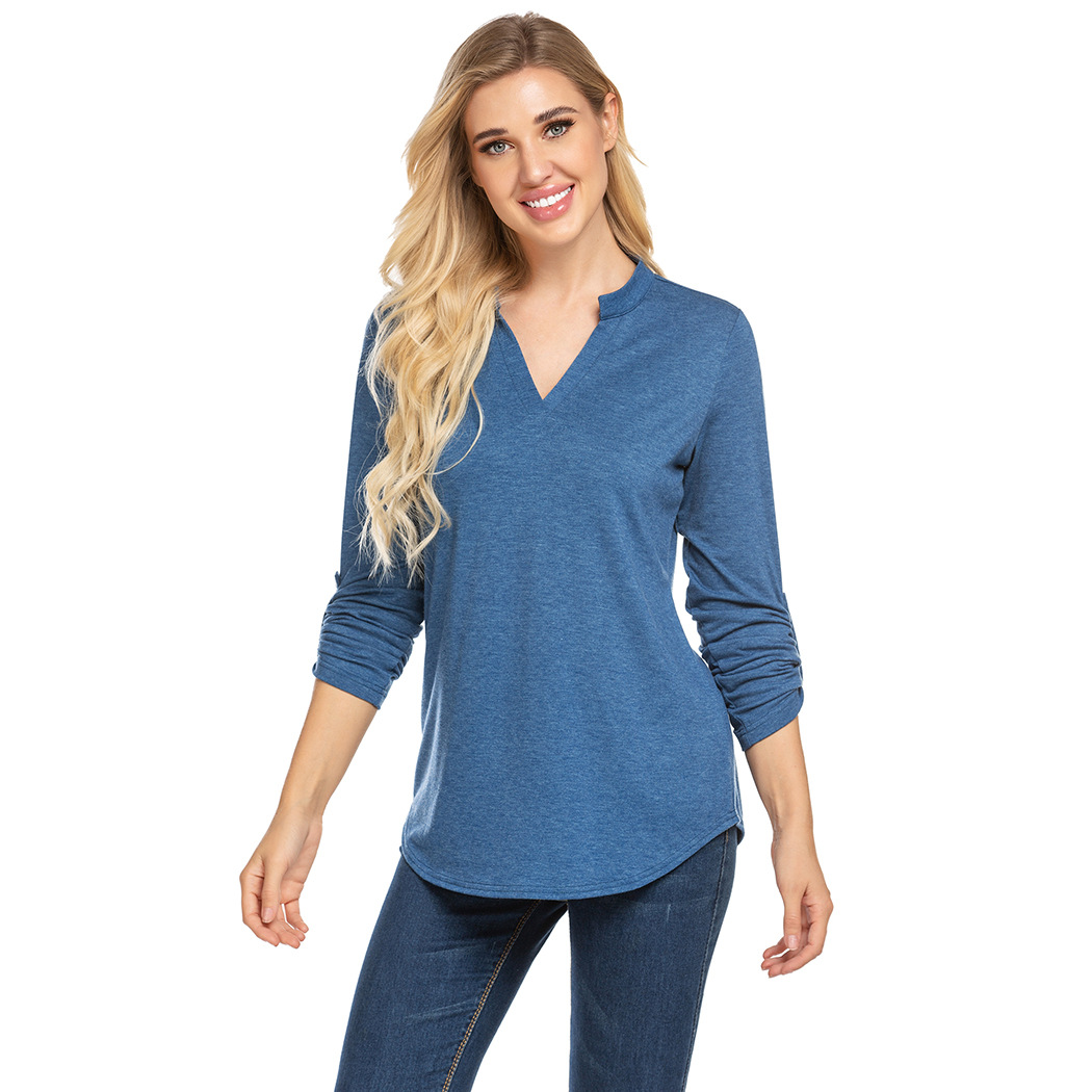 亚马逊ebay独立站热卖彩棉T恤欧美加色新款长袖基础打底t恤衫女