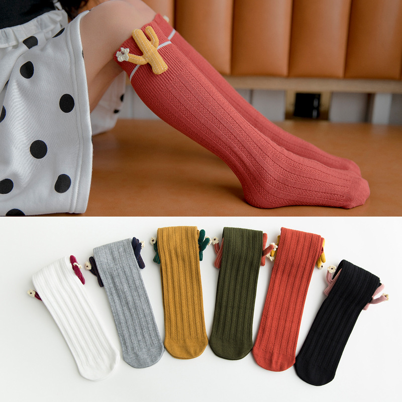 Little Alpaca Spring new pattern Korean Edition Double needle children Piles of socks girl Cactus Medium hose wholesale