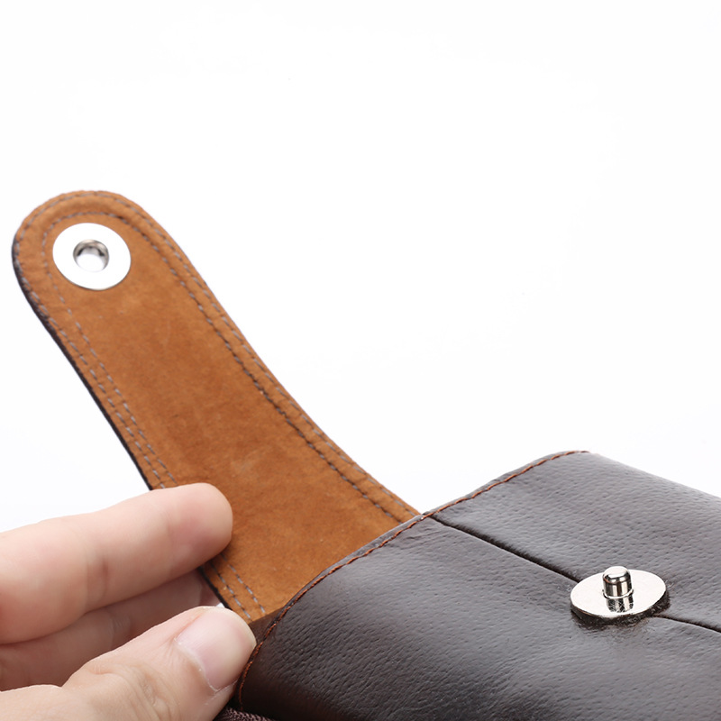 Three-Layer Vertical Bag Small Magnetic Buckle Waist Pack Leather Vertical Mobile Phone Bag Portable Men's Waist Pack Mobile Phone Storage Bag Small Hanging Bag undefined