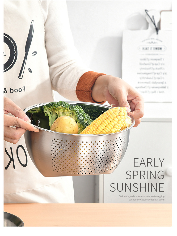 304不锈钢特厚米筛斜底沥水篮淘米器洗米洗菜筛子厨房淘米盆