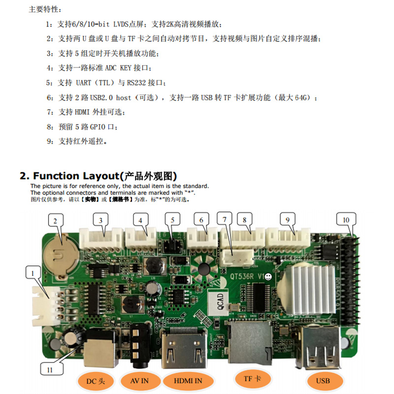 广告机主板QT536R 单机版U盘循环播放 商显主板 图片视频循环播放