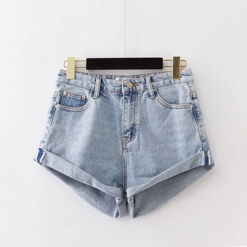 high waist loose crimped denim shorts  NSAC14559