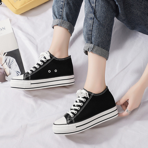 Inner height-increasing canvas shoes for female students, female students' shoes,  trendy shoes, new Korean version, white shoes, breathable sneakers for women, trendy