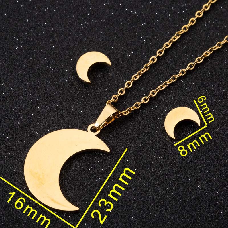 Fashion Moon Coconut Tree Fish Bone Stainless Steel Plating Hollow Out Earrings Necklace 1 Set display picture 6