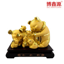 合家欢猪摆件电镀树脂工艺礼品家居装饰 商务送礼办公室桌面摆设