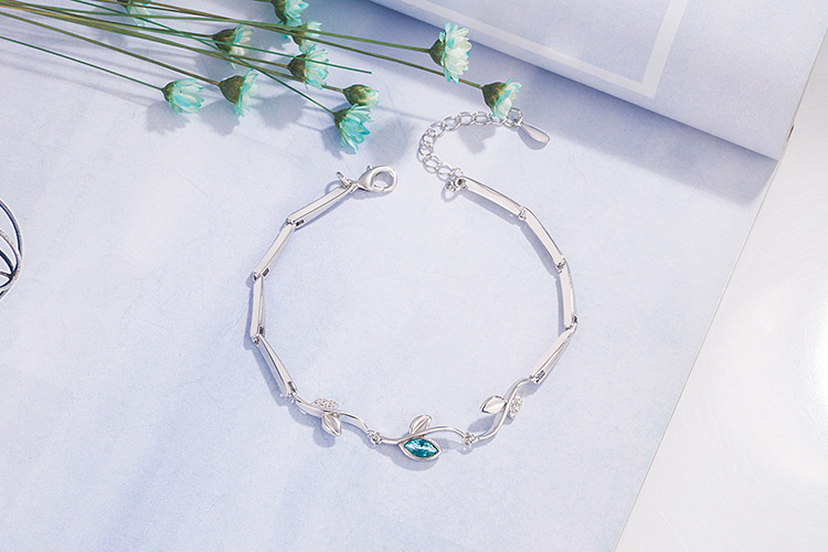 Bracelet en diamant bleu coren branche de fleur femelle bracelet en cristal bleu bijoux en cuivrepicture4