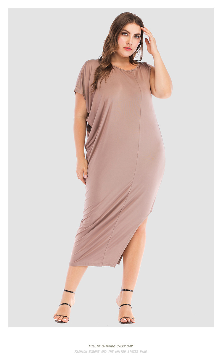 plus size irregular elastic solid color long dress NSJR30273