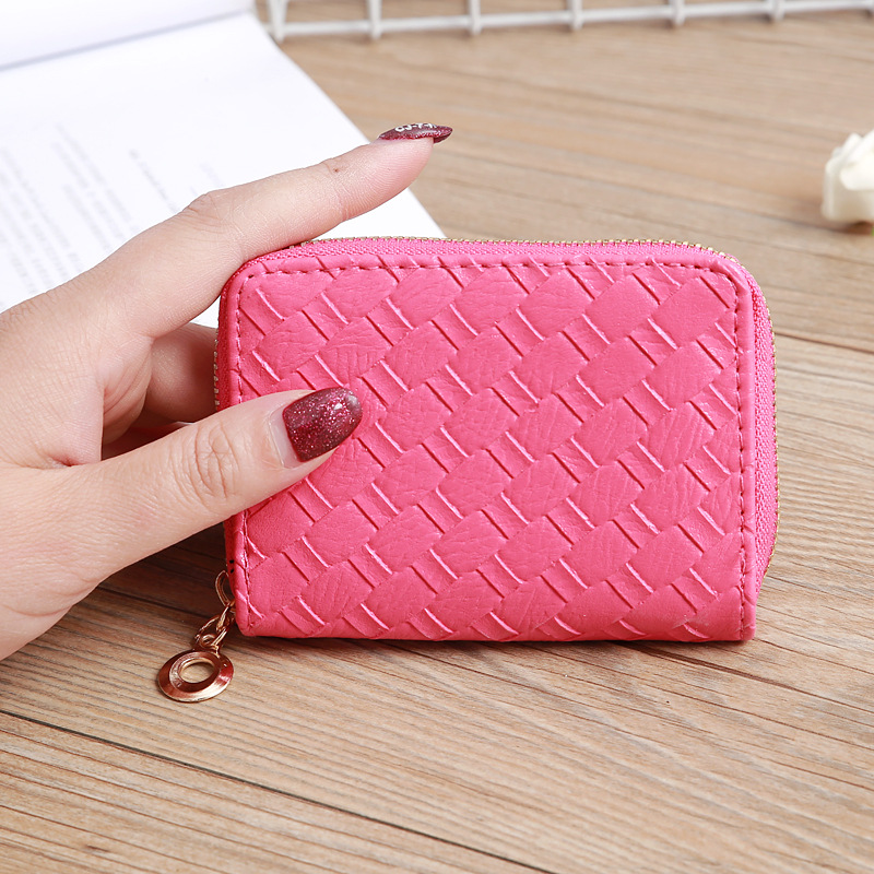 48g Weight Zipper Closure Type Pu Leather Material Solid Color Pattern Unisex Gender Grey, Rose Red, Purple, Blue, Gold, Silver, Black Color Nihaojewelry Wholesale Accessories Korean Woven Pattern Multi-position Card Bag 12
