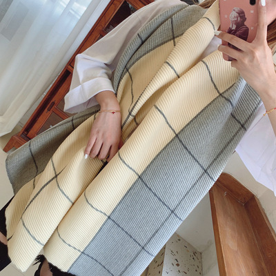 scarf winter Dongdaemun Selling fashion Gradient color lattice scarf Two-sided Color matching Shawl wholesale