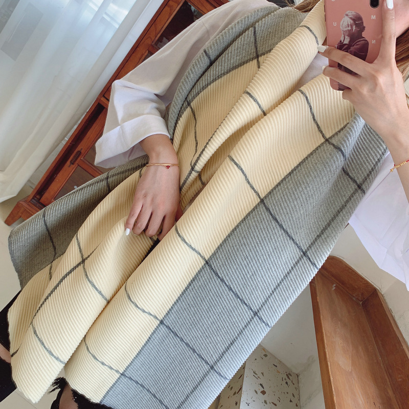 scarf winter Dongdaemun Selling fashion Gradient color lattice scarf Two-sided Color matching Shawl wholesale