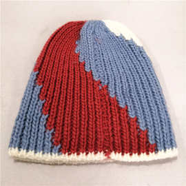 秋冬季女士新款3色拼接卷边加绒保暖针织帽冰岛毛柔软冬天毛线帽