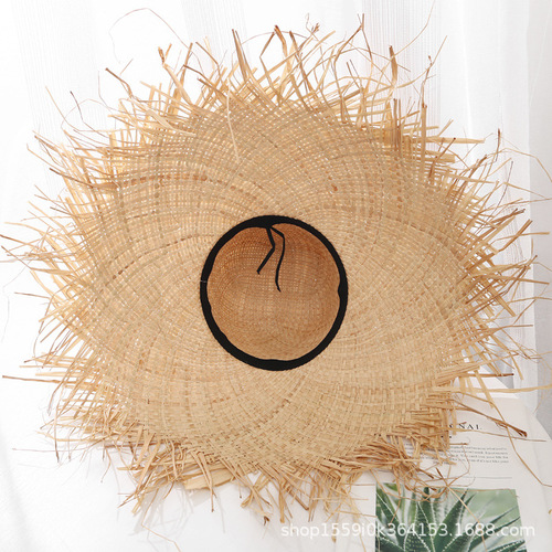 Straw hat, fur edge, large brim, raffia straw hat, summer sun hat ins for women traveling to the beach, seaside vacation sun hat