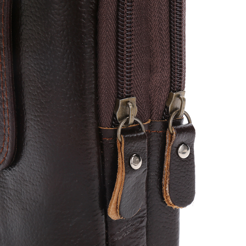 Three-Layer Vertical Bag Small Magnetic Buckle Waist Pack Leather Vertical Mobile Phone Bag Portable Men's Waist Pack Mobile Phone Storage Bag Small Hanging Bag undefined