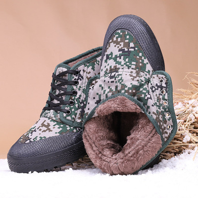 winter keep warm Jiefang Xie Cotton-padded shoes Gaobang Plush thickening camouflage Training shoes canvas High cylinder protective shoes wear-resisting