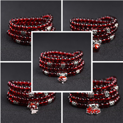 石榴石多圈手链批发拼多多热销多圈女士时尚防水晶三圈手串一件发|ru