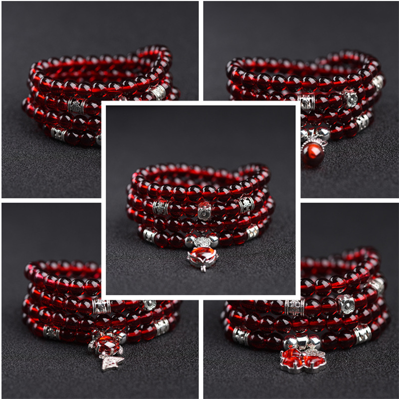 石榴石多圈手链批发拼多多热销多圈女士时尚防水晶三圈手串一件发|ru