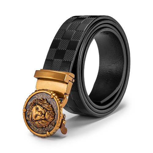Lion buckle first layer genuine leather men's belt automatic buckle belt cowhide antique casual pants belt wholesale