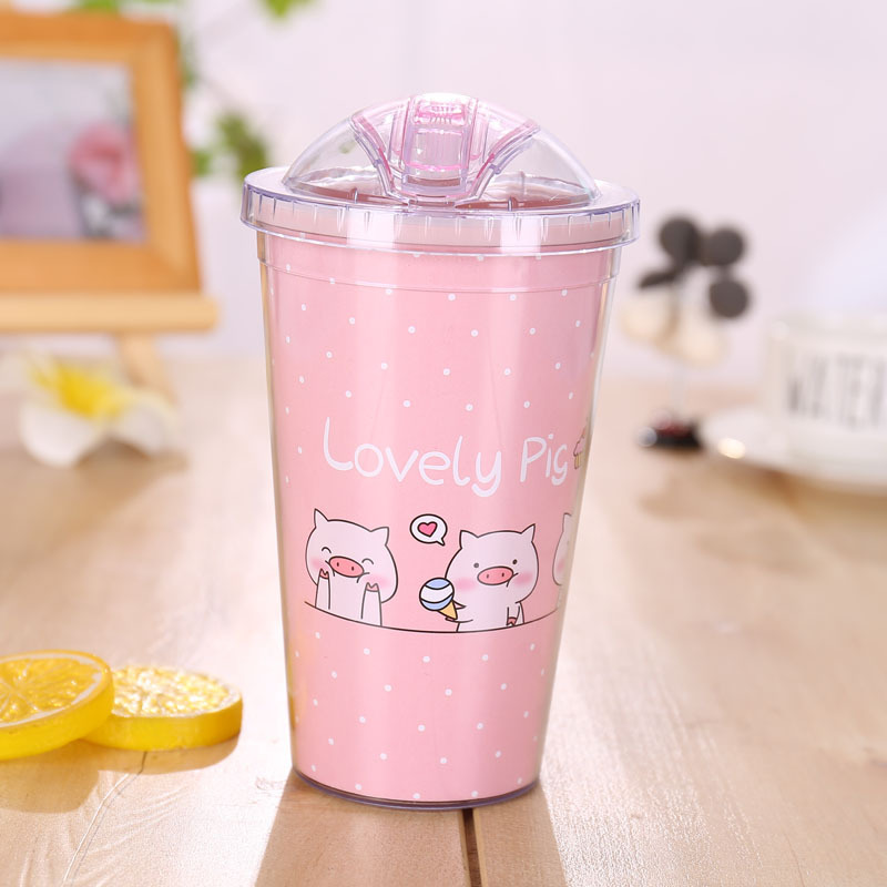 Taza de agua directa de fábrica patrón personalizado unicornio taza ins chica corazón doble capa taza de paja de plástico taza