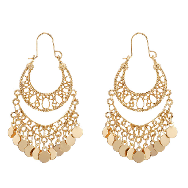 Fashion Style Vintage Tassel U-shaped Earrings Female Disc Hollow Crescent Long Earrings