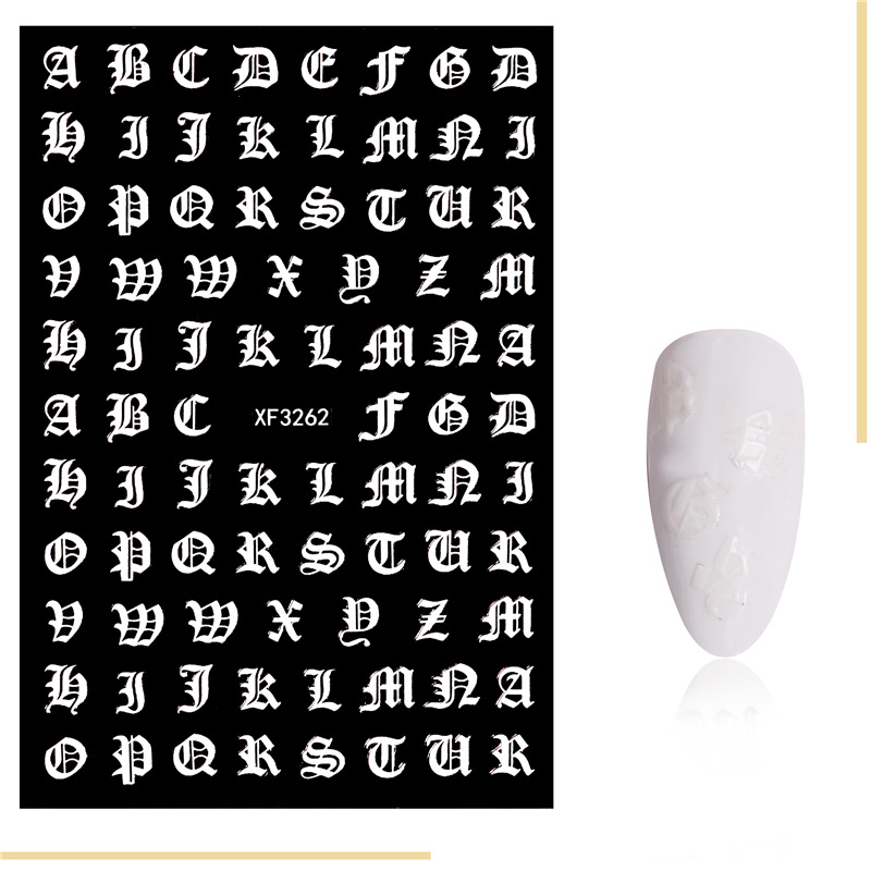 Pegatinas de uñas de letras especiales transfronterizas populares CONJUNTO DE 5 colores pegatinas de uñas de letras inglesas abstractas de oro rosa