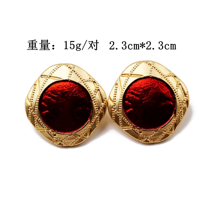 Aretes Para Mujer De Moda Rojo Negro Square Round Drops 925 Aretes De Plata Retro display picture 1