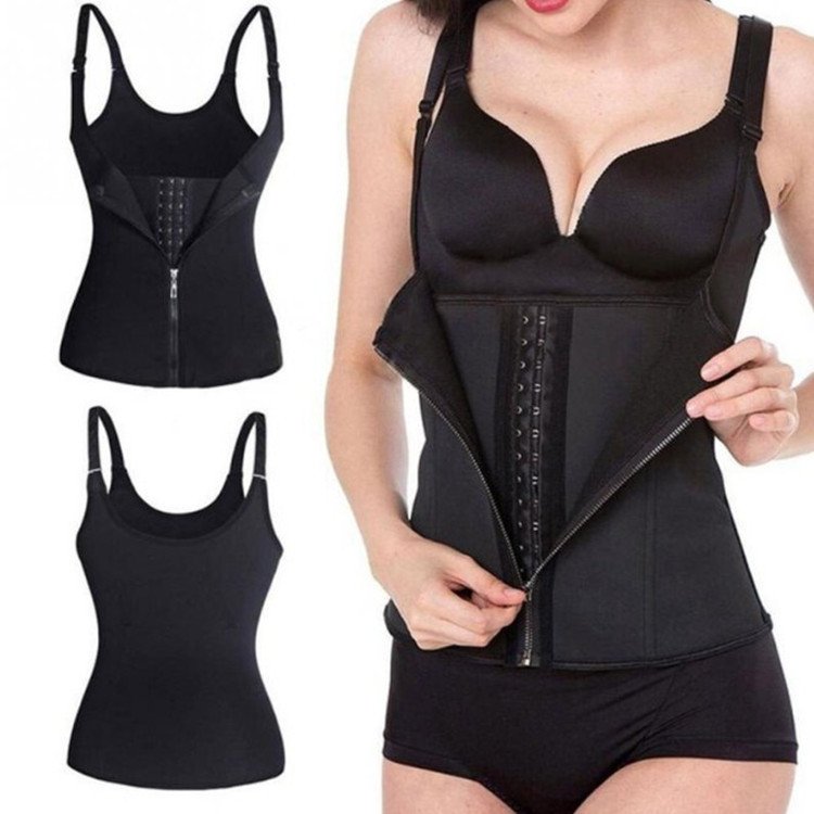拉鏈式女士美體收腹宮廷束身衣 氯丁橡膠3層貼布排汗背心塑身衣