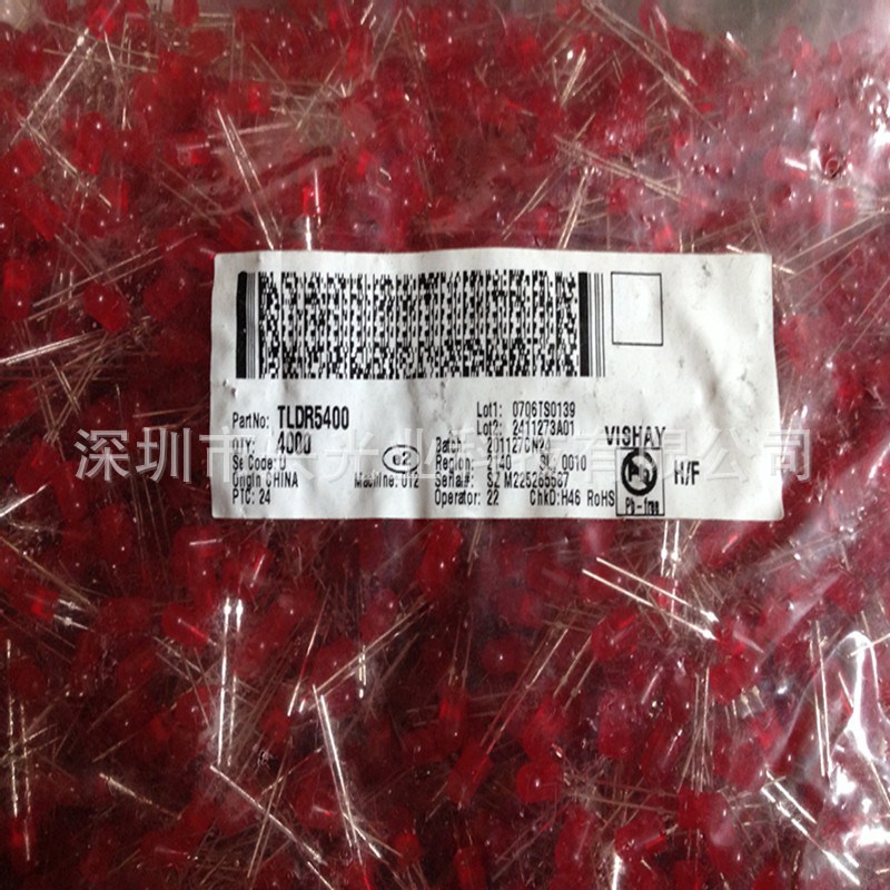 红色 648nm VISHAY Intensity LED, 5mmTLDR5400 全新原装