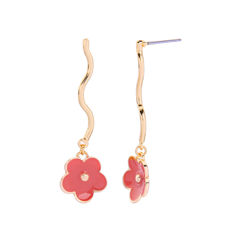 Boucles D&#39;oreilles Émail Coréen Émail Nouveau Mori Simples Boucles D&#39;oreilles Fleur Goutte D&#39;huile Visage Long Boucles D&#39;oreilles Minces En Gros Nihaojewelry display picture 2