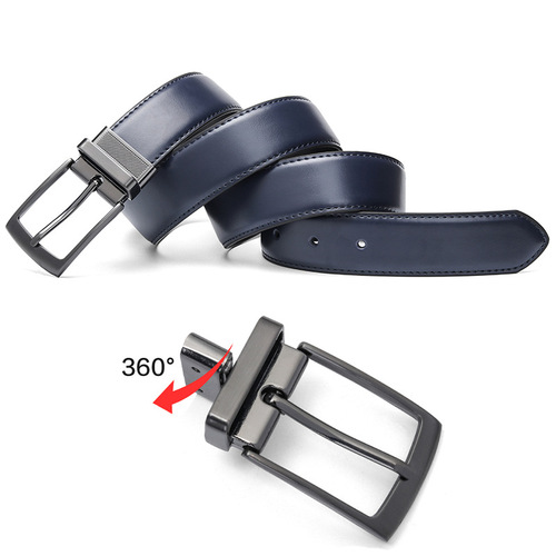 Men's Business Belt Wholesale Rotating Pin Buckle Belt Cowhide Casual Versatile Reversible Genuine Leather Men's Belt