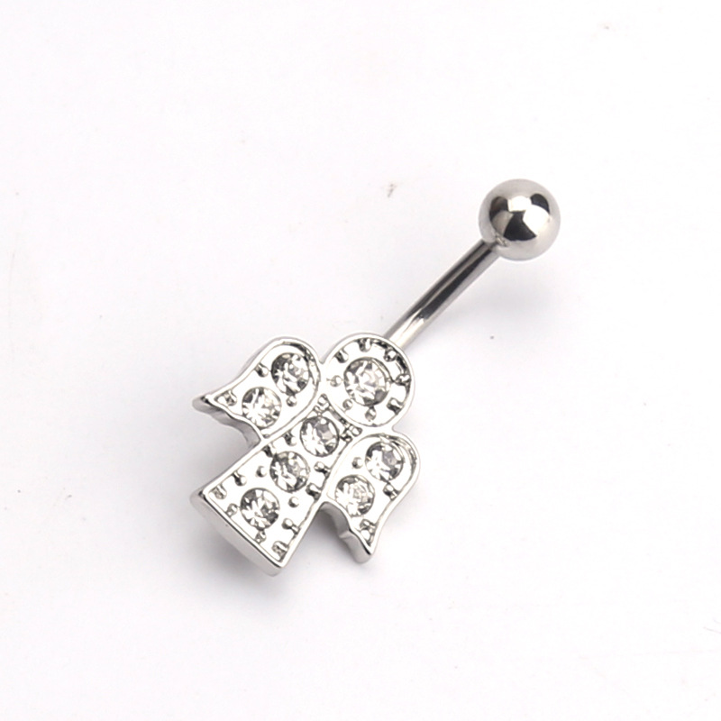 Elegant Bird Navel Barbell With Crystals Belly Button Piercing_voghion.com