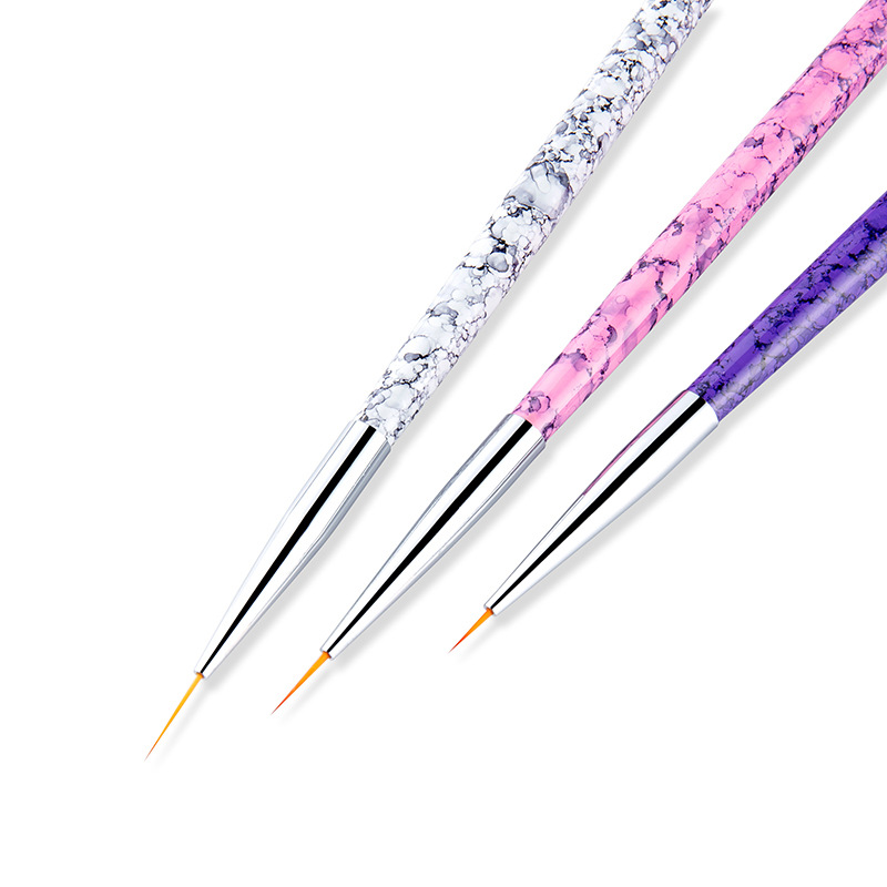 厂家直供大理石纹美甲拉线笔3支套装美甲彩绘雕花笔刷指甲刷工具
