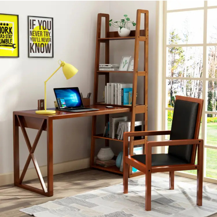 Full Wooden Desk Computer Desk Bookstore Student Home Turning Desk Chair Combination Modern Simple Extension Decoration Desk