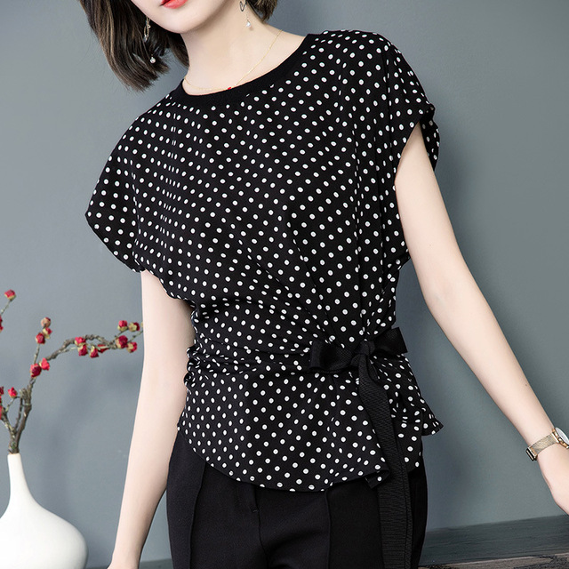 New Point Chiffon Bat Sleeve Butterfly Knot Floating Bottom Shirt 