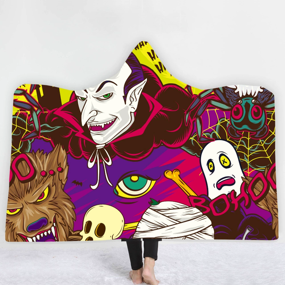 Вышивка 2 дня вышивка волос Мода ужас кошка цифровая печать одеяло с капюшоном одеяло плащ утолщенный двухслойный