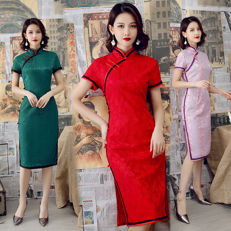 china ladies cocktail dresses supplier National new spring and summer wind improved cheongsam lace connect dress skirt restoring ancient ways of cultivate one's temperament fashion women's clothing wholesale classy formal korean dress