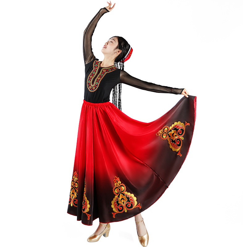 Xinjiang falda de práctica de danza falda de práctica de swing grande Yi Uygur Xizango étnico rendimiento traje adulto falda femenina