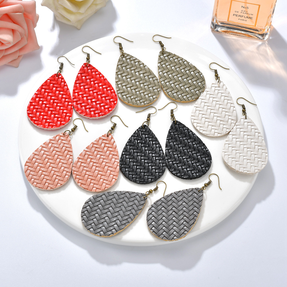 Earrings Classification Wedding, Travel Occasion Pu Leather Material Retro Handmade Leather Braided Water Drop Multi-color Earrings