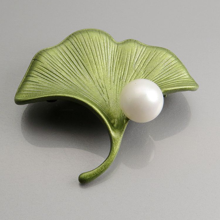 Vintage Ginkgo Blatt Brosche Mit Perle Für Damen Und Herren Pin_voghion.com
