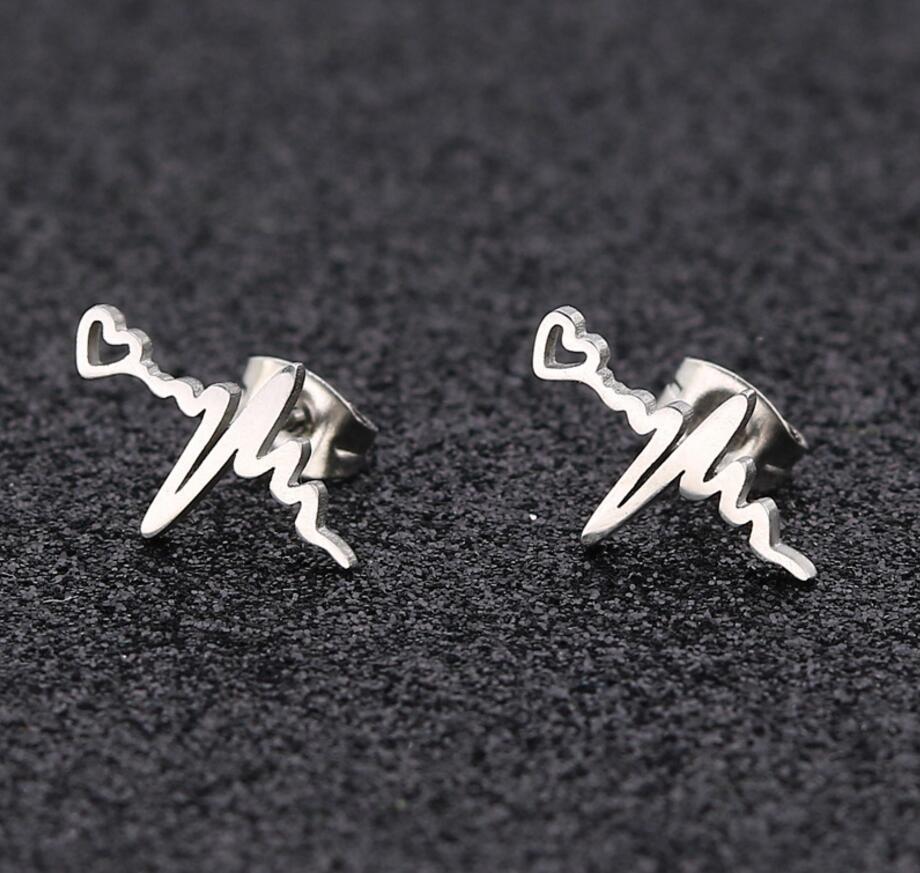 Women's Simple Style Electrocardiogram Stainless Steel No Inlaid Ear Studs Stainless Steel Earrings display picture 2