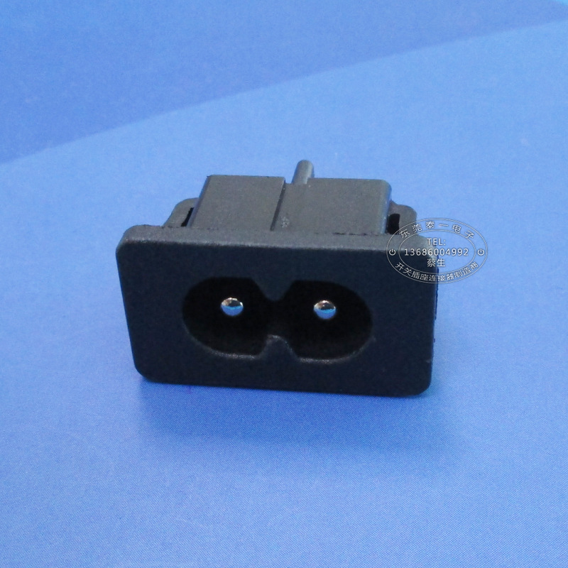 软卡位焊线式两芯插座 28*16面板尺寸八字尾AC输入插座DB-14-6S1