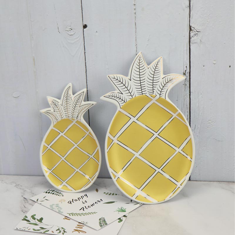 创意陶瓷镀金菠萝盘收纳盘家居客厅摆件装饰盘样板间陶瓷盘软装|ms