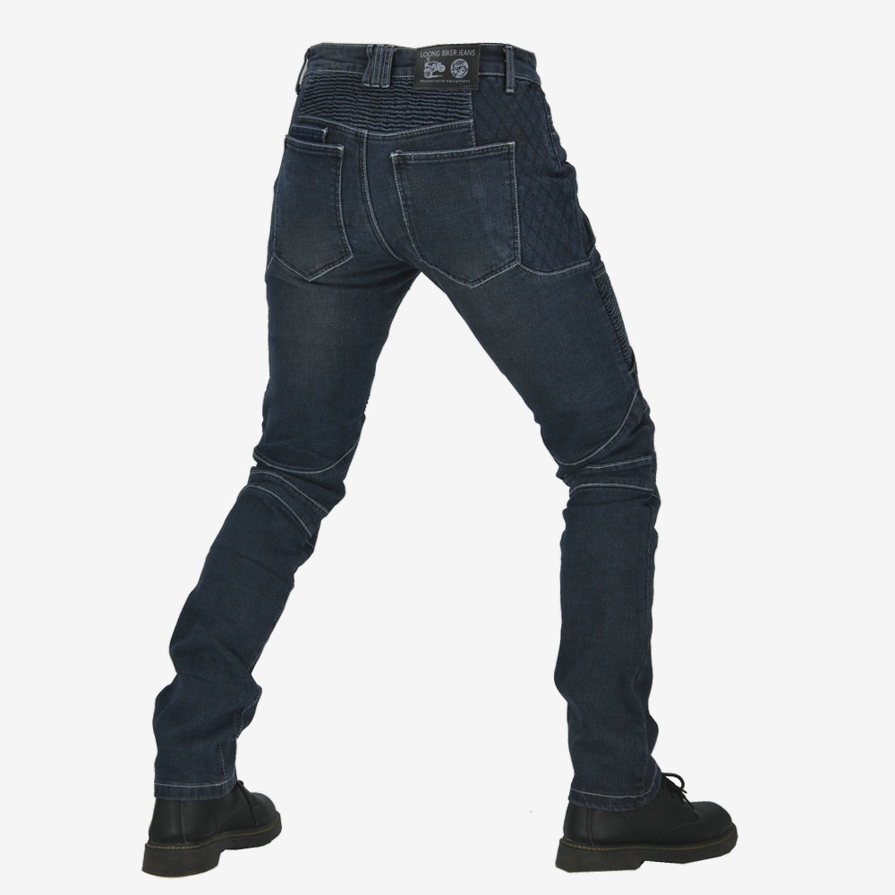 Fábrica al por mayor de la motocicleta de la vendimia pantalones vaqueros de los hombres de la motocicleta al aire libre pantalones elásticos resistentes a la caída de montar gris azul