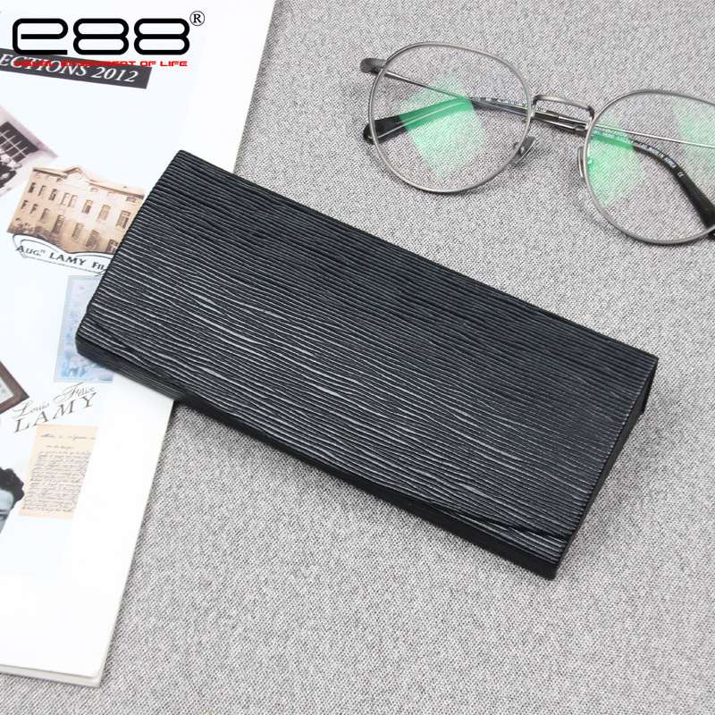 E88 Korean Style Flat PU Leather Glasses Case Imitation Wood Grain Men's Myopia Glasses Case Flip Cover Can Make Logo
