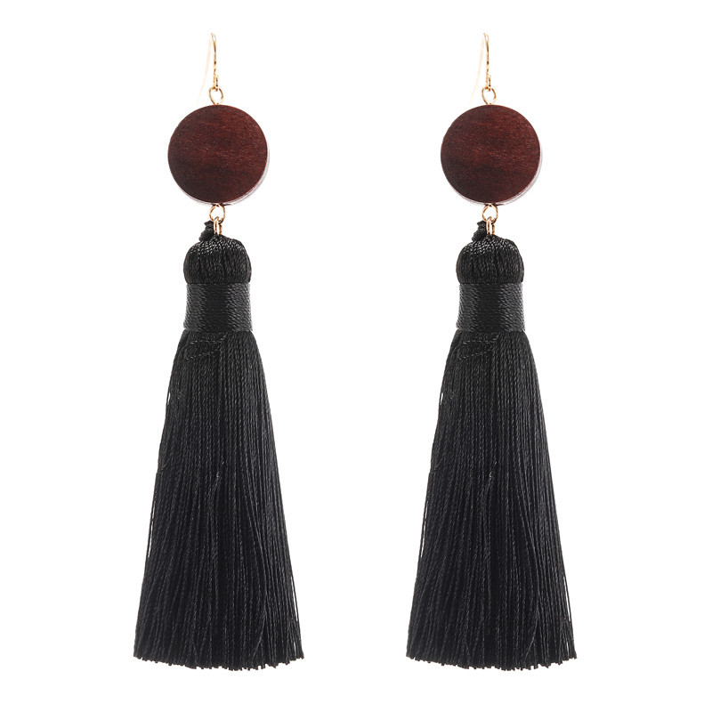 Retro Trendy Long Black Fringe Wood Earrings Wholesale Jewelry Women display picture 3