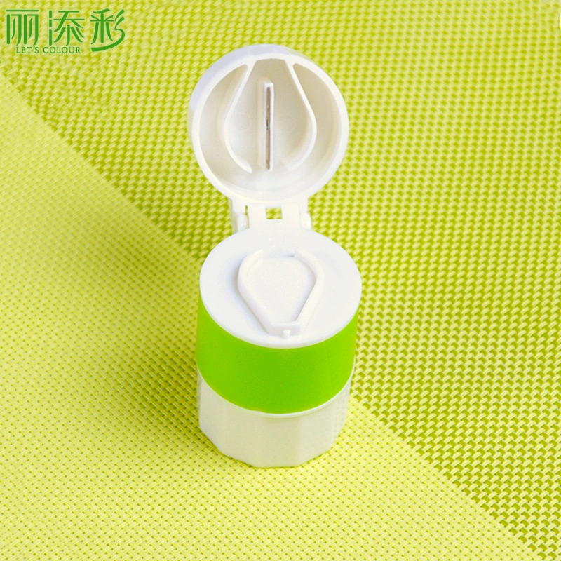 Four‑function pillbox — tablet cutter, grinder and storage, 6.3×3.7 cm, white+green or white+blue